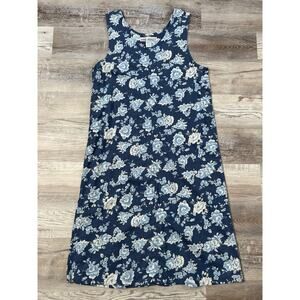 Jane Ashley Blue Floral Linen Blend Button Side Dress Large